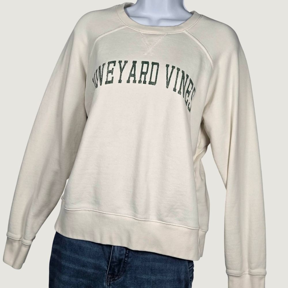 Vineyard Vines Women Medium Sweatshirt Arched Spell Out Logo Ivory Long Sleeve